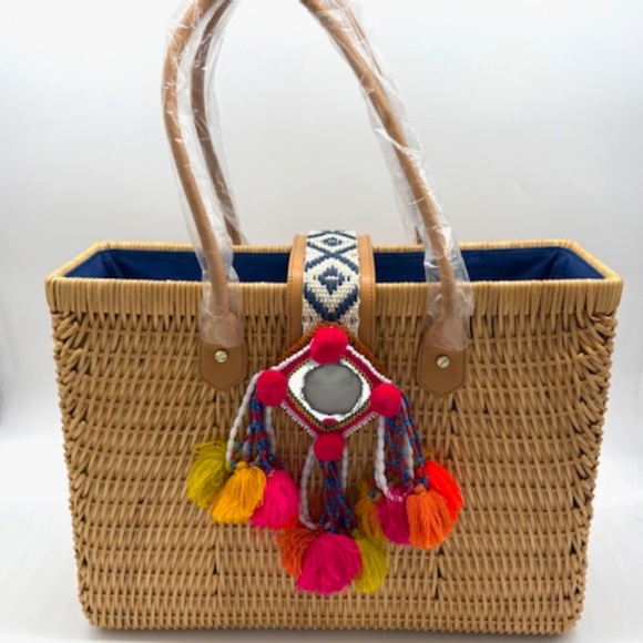 Tory Burch Structured RATTAN TOTE Handbag~Runway 2013~Vintage Classic~Rare~